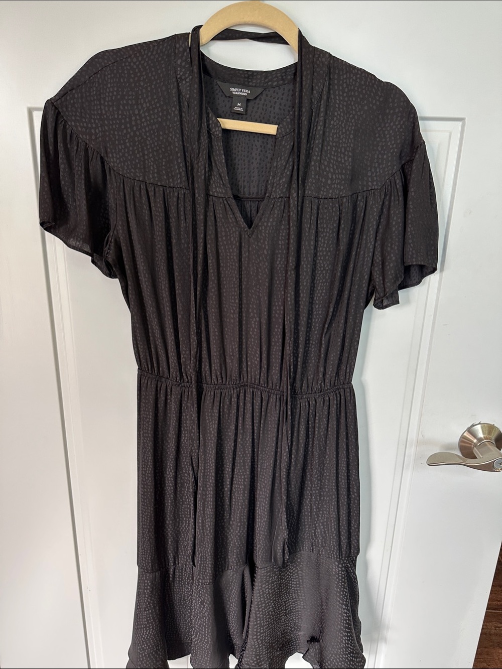 Vera Wang Black Patterned Short-Sleeve Dress